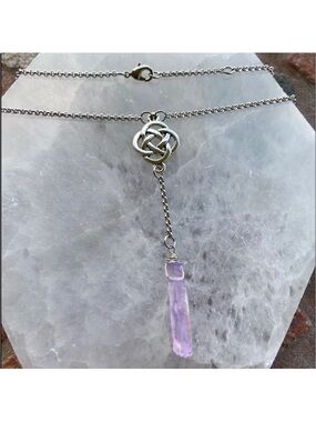 Lariat Y necklace celtic knot purple aura crystal